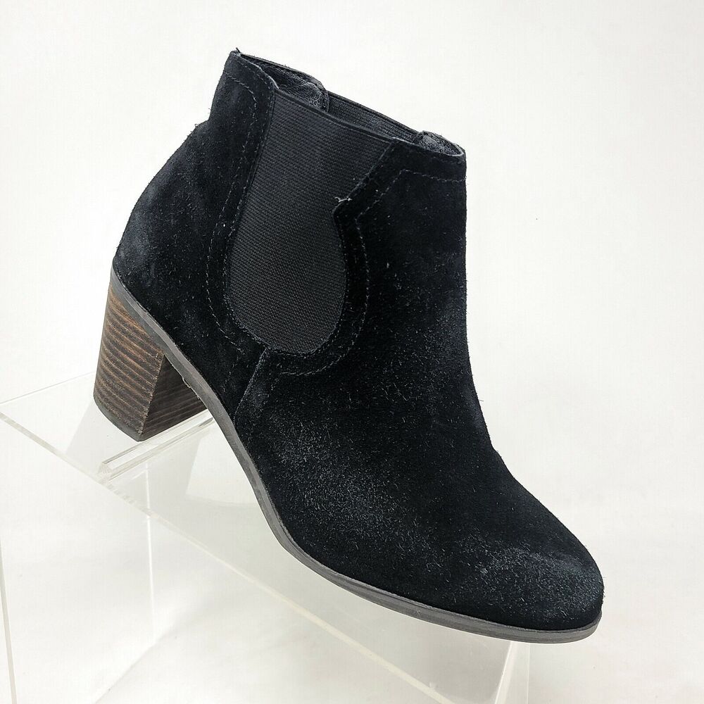 Lucky Brand Heeled Slip On Chelsea Ankle Boots Booties Womens 8 M Black Suede